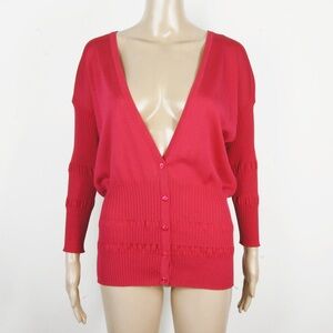 NW Escada Silk Hot Pink Long Sleeve Knit Button Up Cardigan Sweater